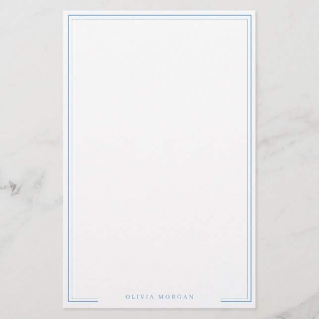 Vertical Simple Dusty Blue Border Name Stationery Brevpapper (Framsida)