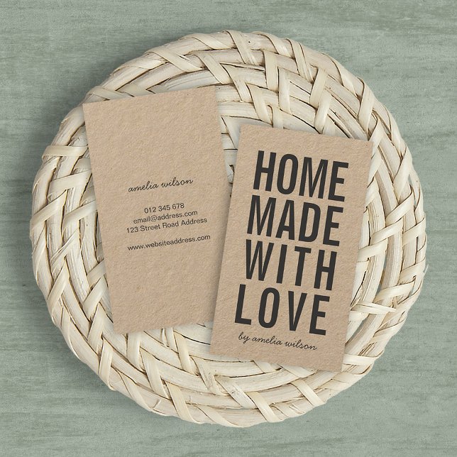 Vertical Simple Rustic Homemade With Love Kraft Visitkort (Skapare uppladdad)