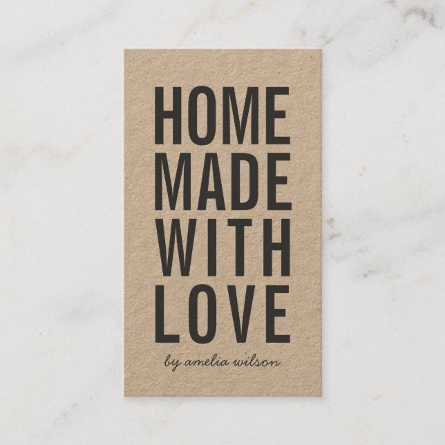 Vertical Simple Rustic Homemade With Love Kraft Visitkort (Framsida)