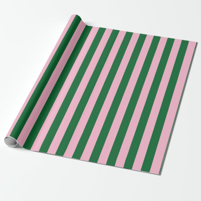 Vertical Stripe Pattern in Pink and Green Presentpapper (Utrullad)