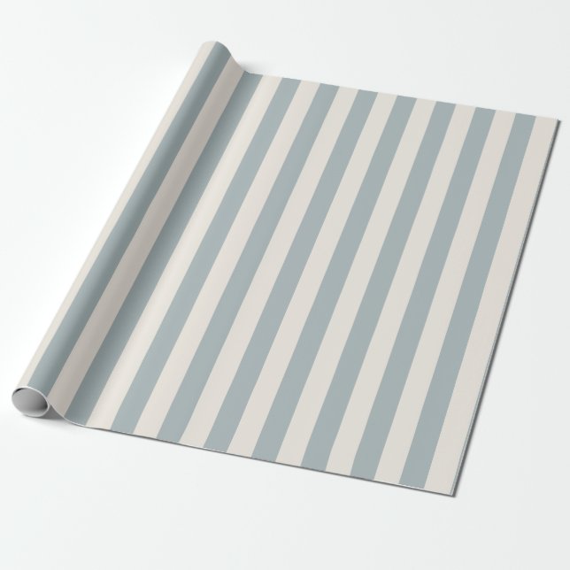 Vertical Stripe Pattern Light Blue-Gray and Cream Presentpapper (Utrullad)