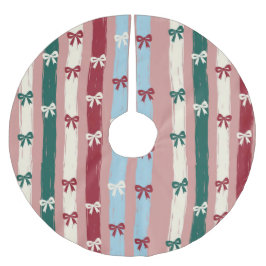 Vertical Stripes & Bows in Holiday Pastels Julgransmatta Borstad Polyester