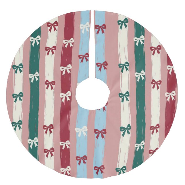 Vertical Stripes & Bows in Holiday Pastels Julgransmatta Borstad Polyester (Framsidan)