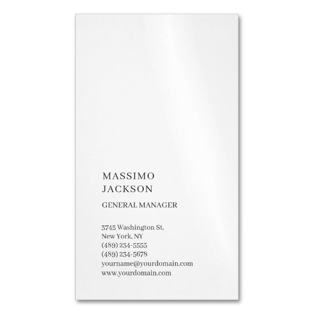 Vertical White Trendy Minimalist Plain Magnetiska Visitkort (Framsida vertikal)