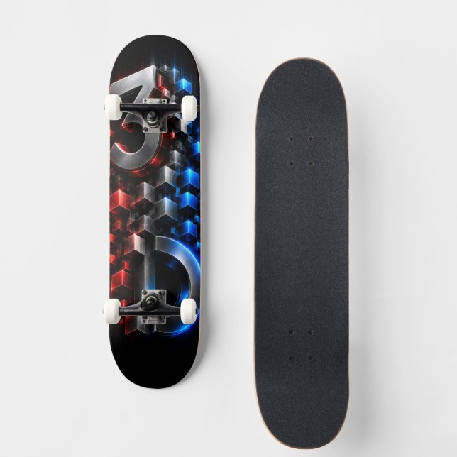 Vertikal 3D-fusion | Futuristisk kublogotyp Mini Skateboard Bräda 18,5 Cm (Framsida)