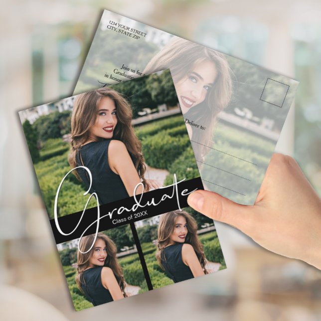 Vertikal 4 Foto Svart Examen Fest Inbjudan (Skapare uppladdad)