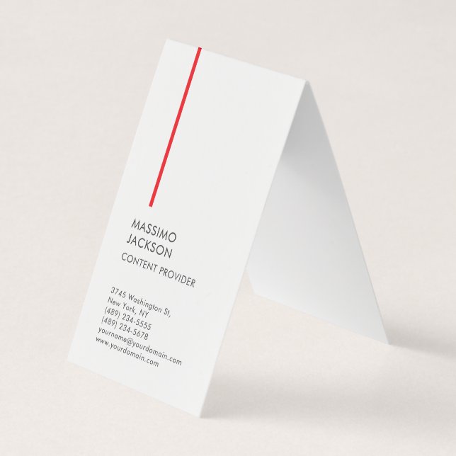 Vertikal Enkel Svart Vit Röd Minimalistisk  Visitkort (Framsida)