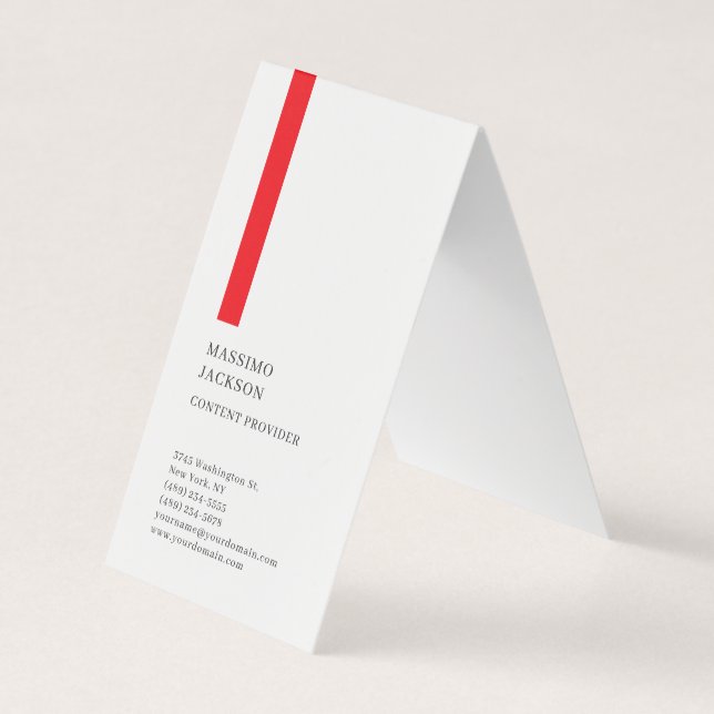 Vertikal Enkel Svart Vit Röd Minimalistisk  Visitkort (Framsida)