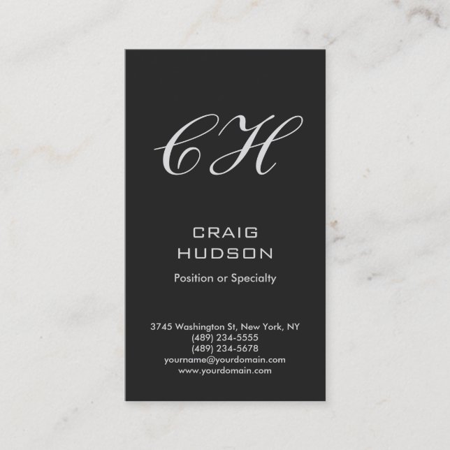 Vertikal grå monogram professionell visitkort (Framsida)