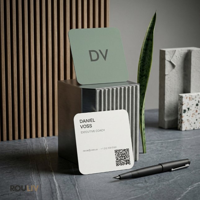 Vertikal Minimal Modern QR-kod | Professionell Fyrkantigt Visitkort (Architectural Vertical Minimal QR Code Executive Consultant Professional
)