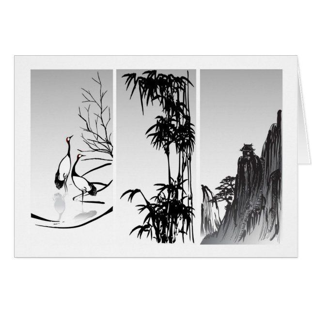 Vertikal orientalisk rulla hälsningskort (Framsidan Horizontal)