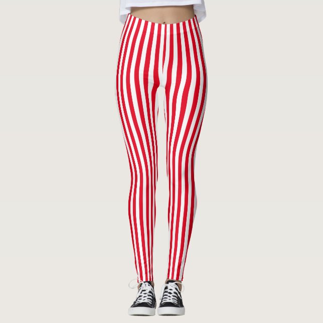 Vertikal röd vitCandycane rand Leggings (Framsida)