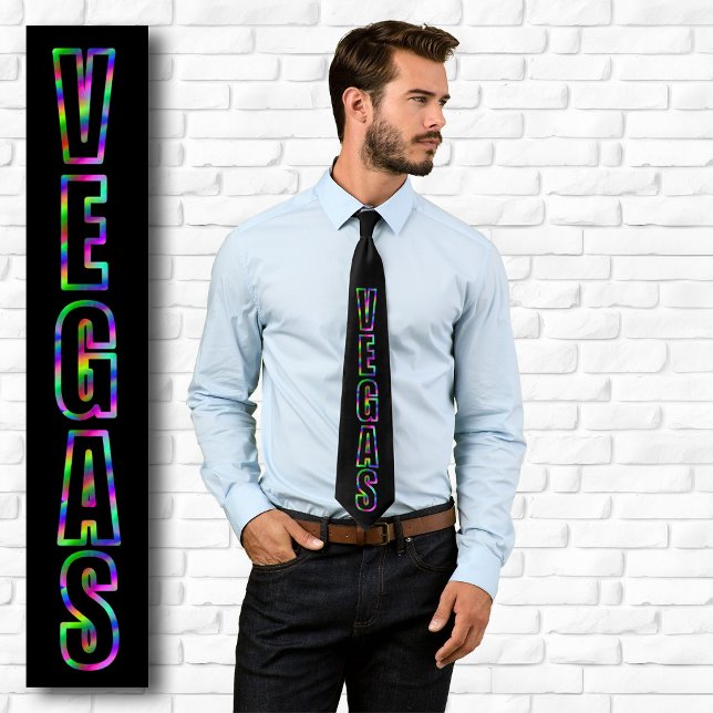 Vertikal VEGAS Neon Grafisk Svart Slips (Vertical VEGAS Neon Graphic Black Tie)