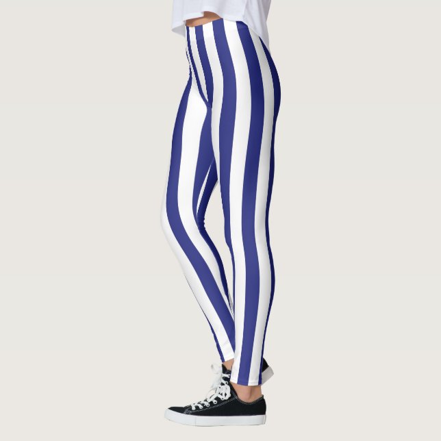 Vertikala blått- och vitrandar leggings (Vänster)