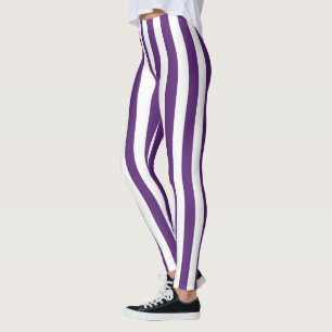Vertikala lila- och vitrandar leggings