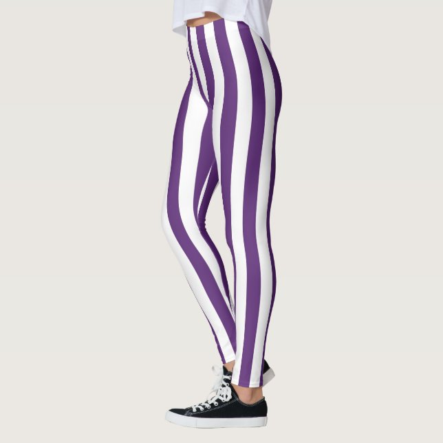 Vertikala lila- och vitrandar leggings (Vänster)