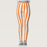 Vertikala orange- och vitrandar leggings<br><div class="desc">Abstrakt digital konst av vertikala orange- och vitrandar</div>