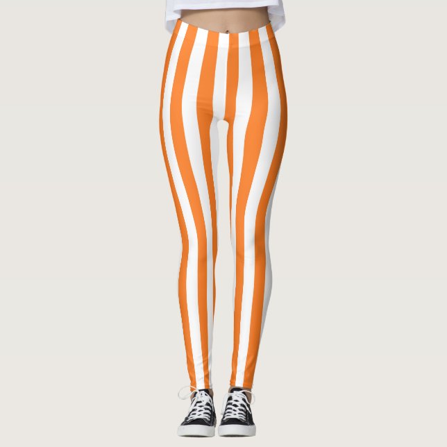 Vertikala orange- och vitrandar leggings (Framsida)