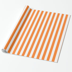 Vertikala orange- och vitrandar presentpapper