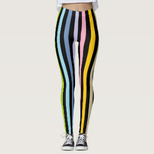 Vertikala pastellfärgade regnbåge- och svartrand leggings