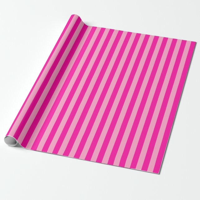 Vertikala ränder Hot Pink Presentpapper (Utrullad)