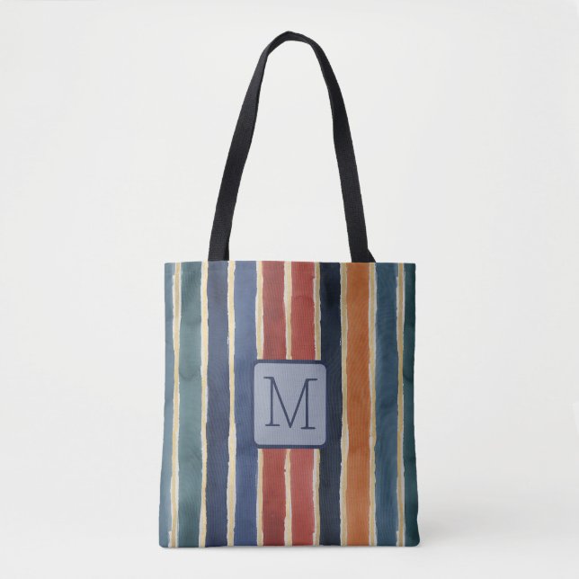 Vertikala ränder Navy Färgblock Monogram Tygkasse (Framsida)