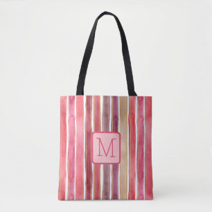 Vertikala randiga rosa färgblockmonogram tygkasse