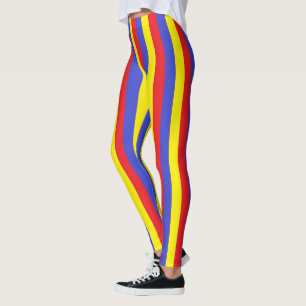 Vertikala röda, blått- och gultrandar leggings