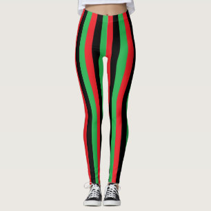 Vertikala röda, svart och gröna randar leggings