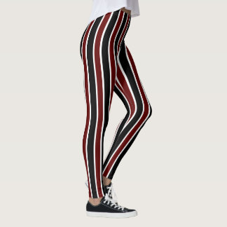 Vertikala svarta vinröda vita randiga dekorationer leggings