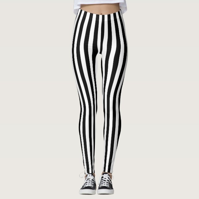 Vertikala svartvita randar leggings (Framsida)