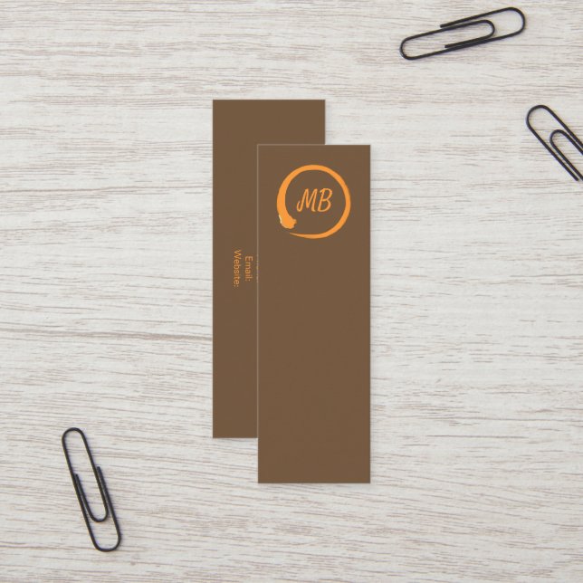 Vertikala zenbusinesscards för Monogram i orange Mini Visitkort (Fram/Back In Situ)
