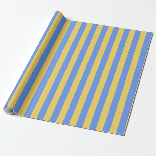 Vertikalt randmönster i blått och gult presentpapper (Utrullad)