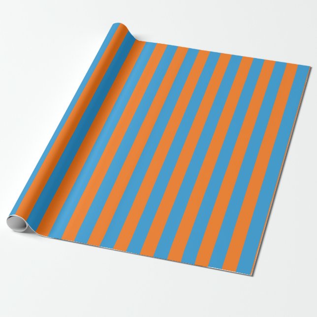 Vertikalt randmönster i orange och ceruleanblått presentpapper (Utrullad)