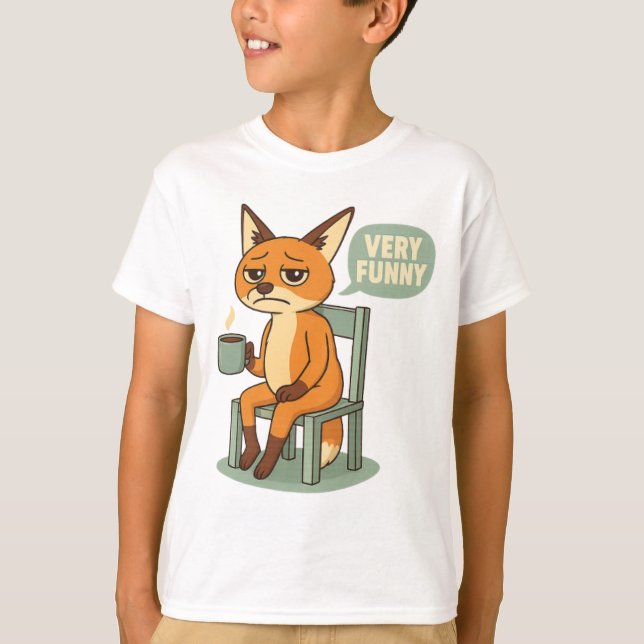 Very Funny | Grumpy Fox with Coffee Sarcastic T Shirt (Framsida)
