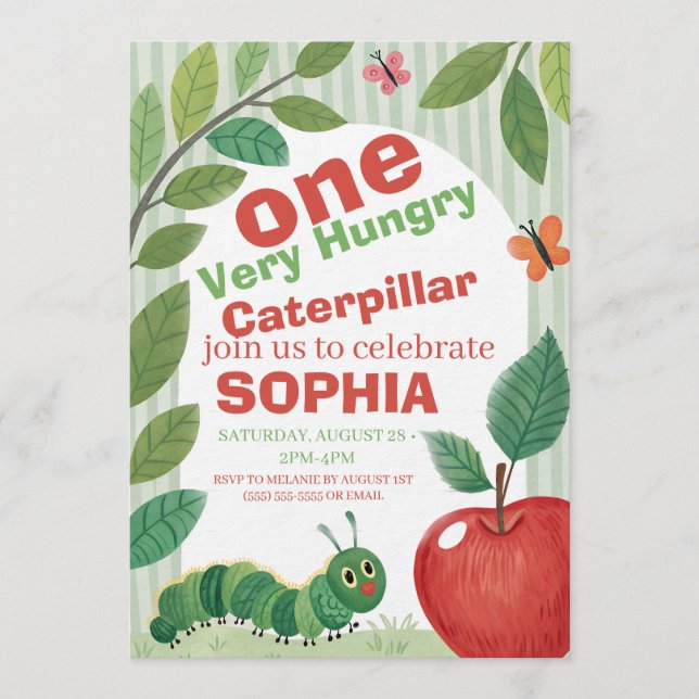 Very Hungry Caterpillar Birthday Inbjudningar (Framsida)