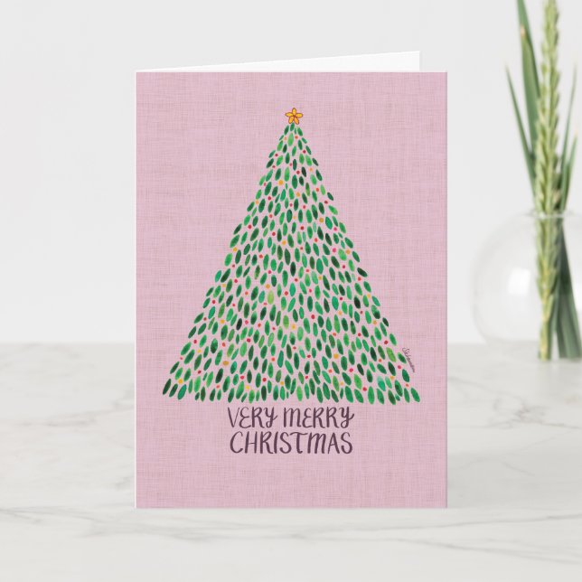 Very Merry Christmas Tree on Pink Card Kort (Framsida)