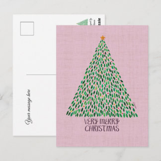 Very Merry Christmas Tree on Pink Postcard Vykort