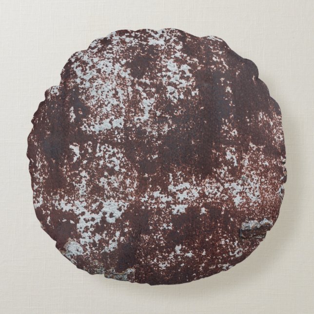 Very old rusted sheet iron. Textured metal surface Rund Kudde (Framsidan)