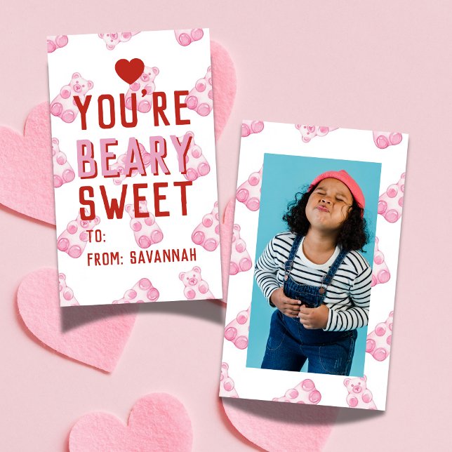Very Sweet Pink Bear Valentine's Classroom Card Anteckningskort (Share this You're Beary Sweet Pink Bear Valentine's Classroom Note Card! )