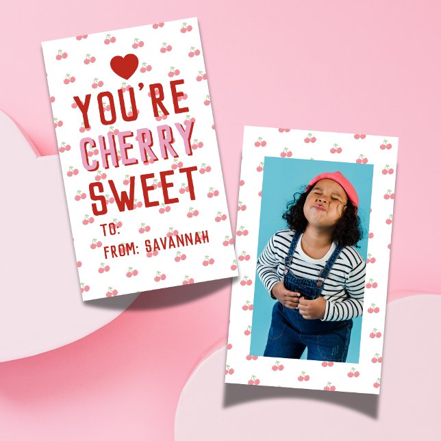 Very Sweet Red Cherry Valentine's Classroom Card Anteckningskort (Very Sweet Red Cherry Valentine's Classroom Card)