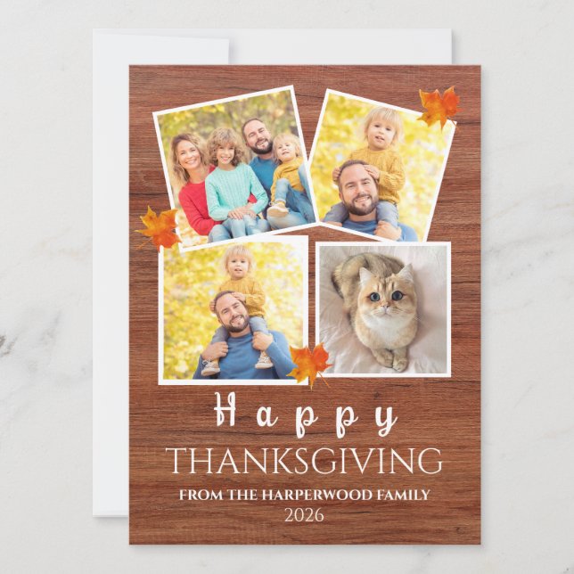 Very Thankful | Fall thanksgiving family 4 photo H Julkort (Framsida)