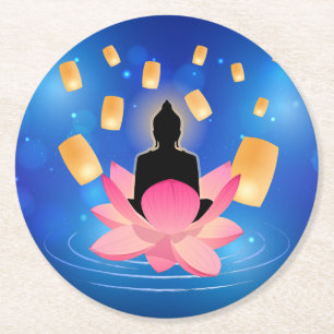 Vesak-dagen Buddha på Lotuslykta Vaisakha Underlägg Papper Rund