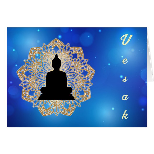 Vesak Day Buddha och Mandala Vaisakha Purnima Hälsningskort (Framsidan Horizontal)