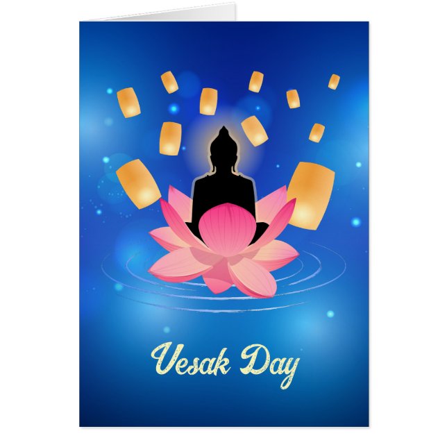 Vesak Day Buddha på Lotus Lantern Vaisakha Hälsningskort (Framsidan)
