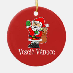 Vesele Vanoce tjeckisk jul (RÖDA) Santa, Julgransprydnad Keramik