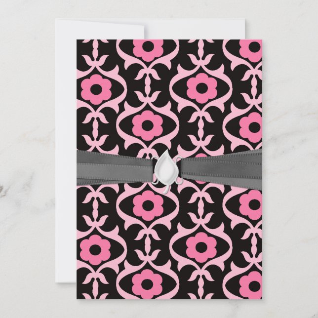 Vesisk chic rosa-blommor på svarta inbjudningar (Framsida)