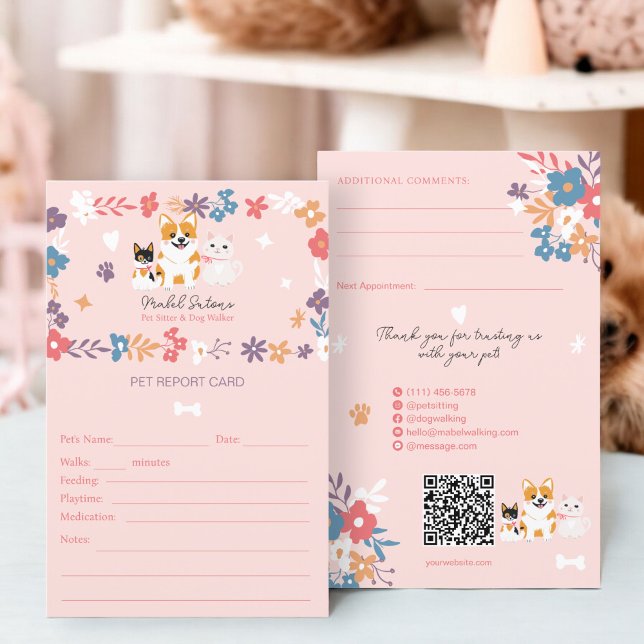 Vesiskt jakt på hundvalker för sällskapsdjur inbjudningar (Whimsical pet sitter dog walker pet report card)