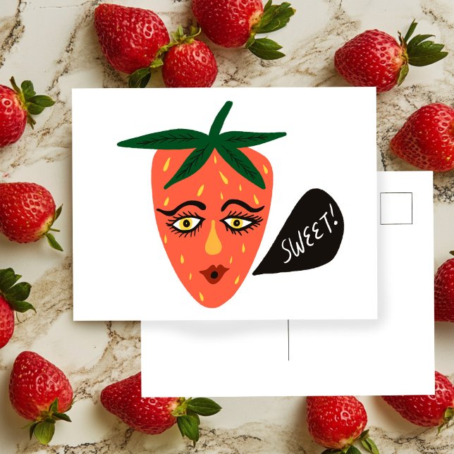 Vesiskt vykort för jordgubbsjordgubbar (Whimsical Sweet Strawberry Postcard
)