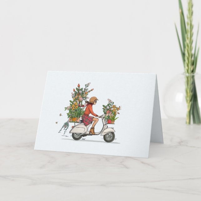 Vespa scooter träffade bloemen helgkort (Framsida)